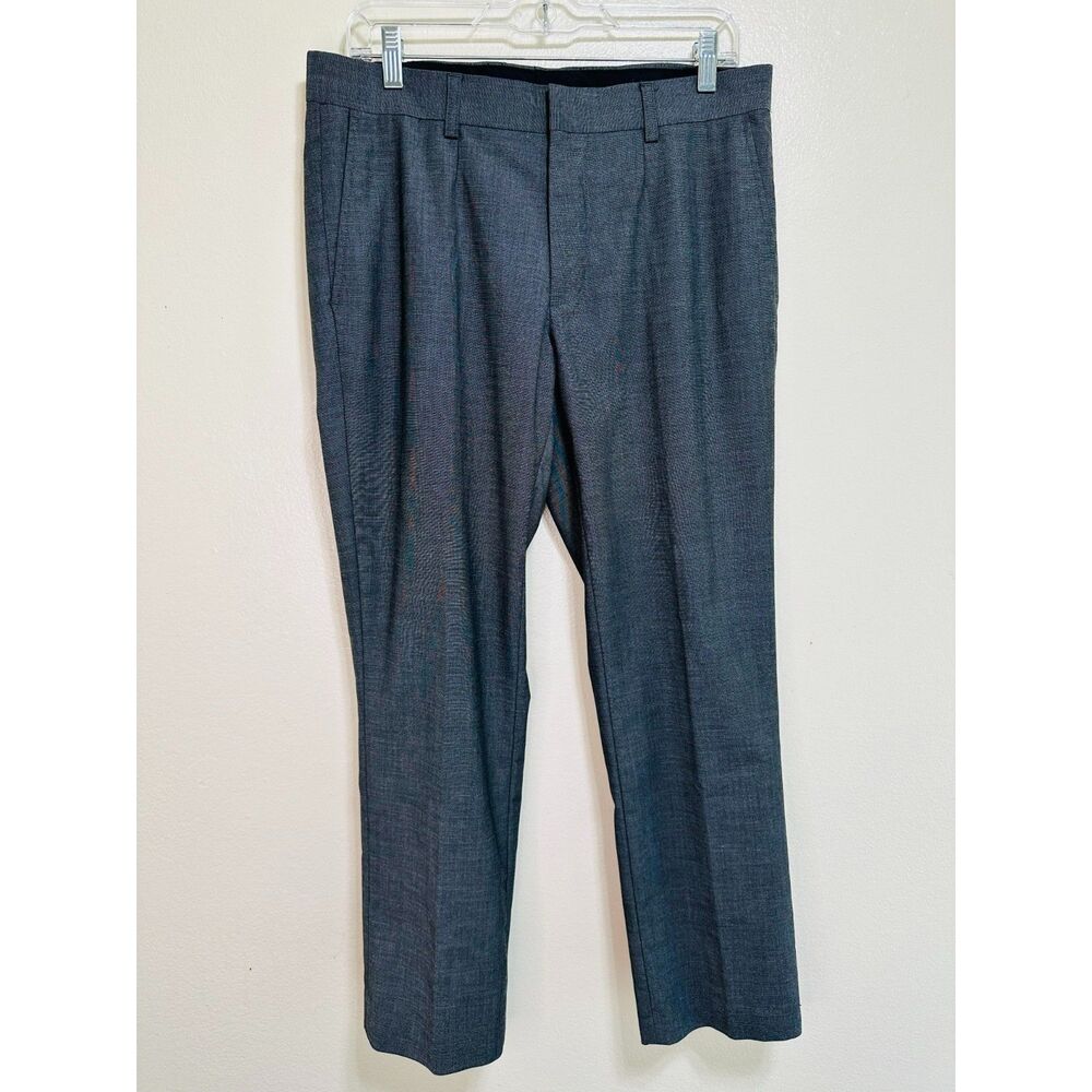 H&M Mens Herringbone Regular Fit Dark Gray Pleated Front Dress Pants Size 33R